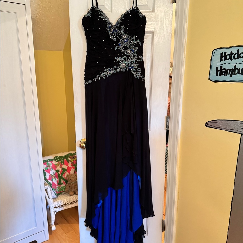 Elegant Black and Blue Evening Dress